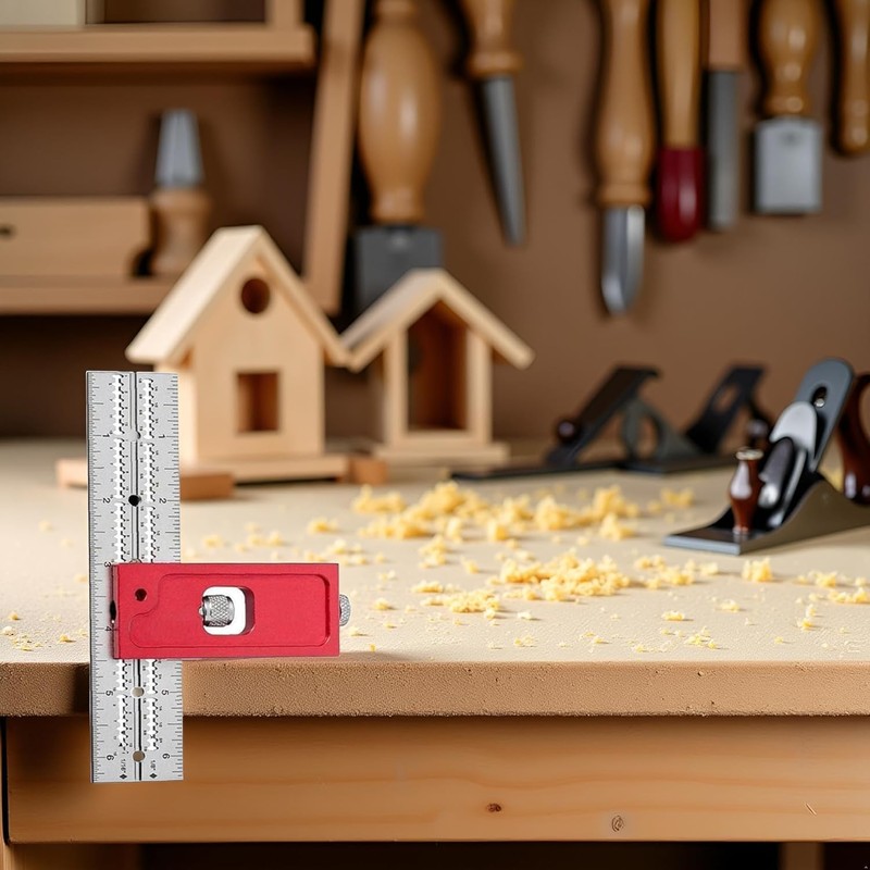 Red Combination Square Set Woodworking Joinery Measuring Ruler Carpenter Tools