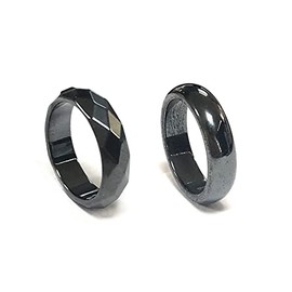 2Pcs Magnetic Hematite Rings Couple Black Stone Anxiety Balance Rings Absorb Negative Energy and Break for Women Men-7