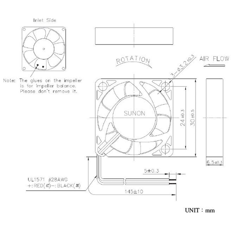 SUNON Sunon MF30060V21000UA99 5V DC 0.36W 30 x 30 x