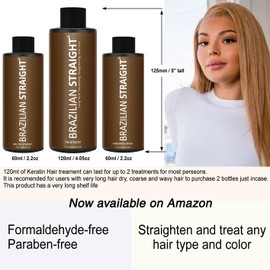Real BRAZILIAN STRAIGHT Keratin Hair Straightening Treatment 3pc Formaldehyde-Free Pro Result Keratin Protein Arganoil Collagen Amino Acid shiny Hair Salon Results Last 3-6 months All Hair types/color