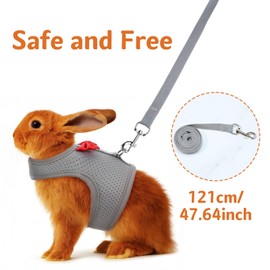Bunny Harness and Leash Set, Soft Breathable Mesh Rabbit Leash Vest with Safety Buckles, Lightweight Escape-Proof Walking Gear for Rabbits, Kittens, Ferrets, Guinea Pigs, Grey M