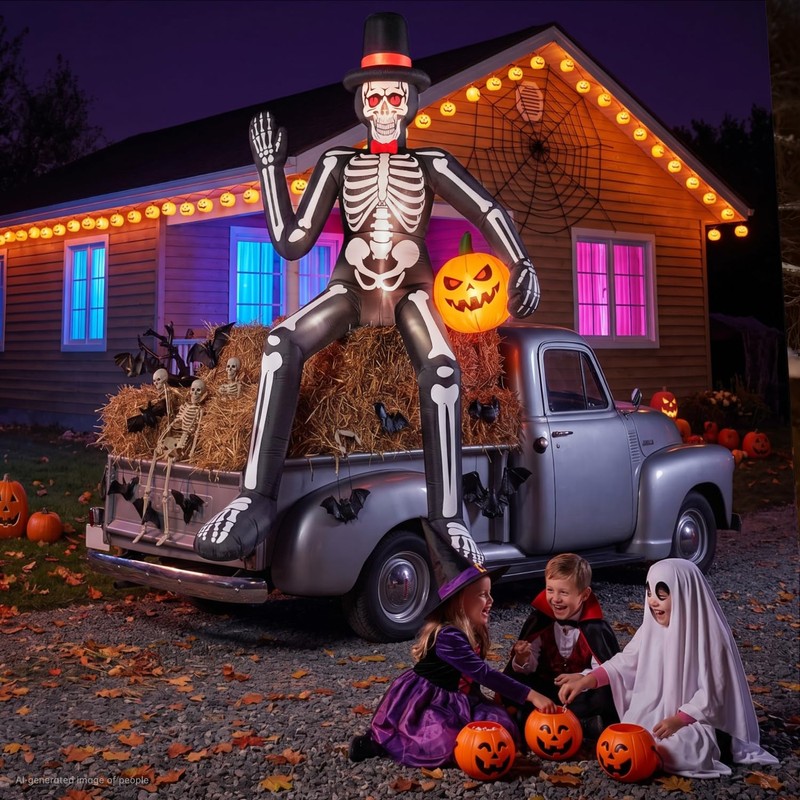 14FT Halloween Inflatable Sitting Skeleton Decorations Outdoor