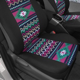 BDK Pink Inca Pattern Car Seat Covers, Front Seats Only – Geometric Print Front Seat Cover Set with Matching Headrest, Sideless Design for Easy Installation, Universal Fit for Car Truck Van and SUV