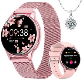 Sanorum Women's Smartwatch with Calls, 1.27 Inches HD Smart Watch, Female Physiology, 120+ Sports, Digital Smartwatch Watch Heart Rate Monitor SpO2 IP68, Notifications Messages Android iOS, Pink