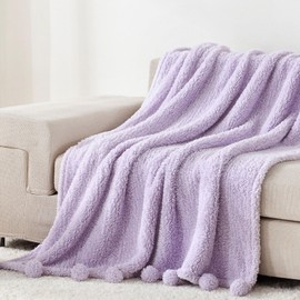 HORIMOTE HOME Ultra Soft Cozy Fleece Sherpa Throw Blanket, Light Weight Warm Decorative Throw Blanket with Tassel, Purple Reversible Boho Blanket for Sofa, Couch, Bedroom,Travel,127x152cm