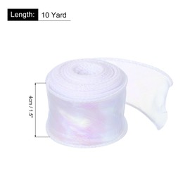 QUARKZMAN 4cm Wide Glitter Sheer Wired Organza Ribbon Pastel Chiffon Ribbons 9m White for Gift Wrapping, Bouquets, Wedding Cakes and Bows