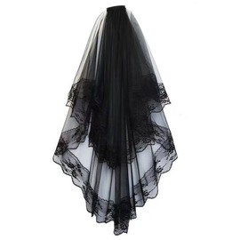CICILIAYA Bridal Veil, Veil Short Bridal Tulle with Comb Tulle Bridal Wedding Short Veil Ribbon Edge Bridal Veil for JGA Hen Night Wedding Veil Hen Party, Black 2