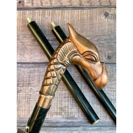 Antique Vintage Wooden Walking Stick Cane Designer Dragon Head Antique Handle Style Gift