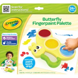Crayola Butterfly Fingerpaint Pallette (3ct), Washable & Spillproof Fingerpaint for Toddlers, Less Mess Paint, Toddler Gift, Ages 2+