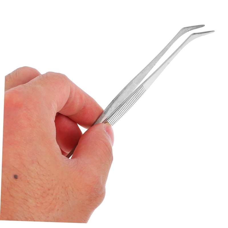 Operitacx 4Pcs Precision Static Stainless Steel Tweezers Industrial Angled Tine