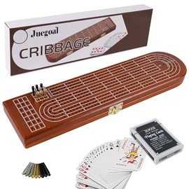 Juegoal juego de mesa de madera de cribbage 3 pistas con clavijas de metal, tarjetas, área de almacenamiento                                          