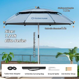 yuzhiyuan Outdoor Umbrellas for Patio 7.2FT Patio Table Umbrella with Tilt, UPF50+ UV Protection, High Black Coated, with Carry Bag, Great for Beach, Camping, Picnic, Backyard