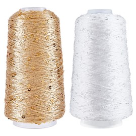 CABODYALS 1000M 2 Colors Sequin Sparkle Yarn Accessories Metallic Glitter Sequins Thread Polyester Hand Needle String With Spool for Sewing Making Clothes Decor Diy Crafts Knitting Crocheting