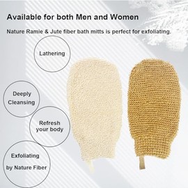 PPHAO – Guantes de baño para ducha – Manoplas de baño orgánicas – Guantes de ducha exfoliantes para mujeres – Estropajos corporales para uso en ducha – Ramio y fibra de yute – 2 unidades