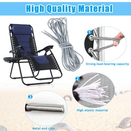 Ostlttyn Zero Gravity Chair Replacement Cord, 4 Pcs Durable Bungee Elastic Laces Replacement Cords for Zero Gravity Chair Lounge Chair Patio Recliner Lawn Chair Repair Kit, Grey