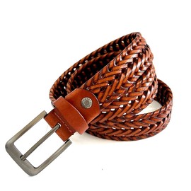 BAKANO Handmade Leather Braided Belt 1 1/2" for Jeans, Golf Pants, Shorts or Business attire. Model CAPTIVA Regular Size (CARAMEL, REGULAR (28-38))