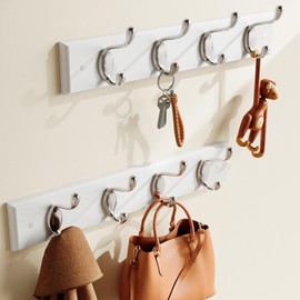 AMADA HOMEFURNISHING Coat Rack Wall Mount 2 Pack, Coat Hooks Wall Hooks Coat Hangers for Wall, Hat Racks Hooks for Hanging Coats Wall Mounted, 15.7" L x 2.8" W x 0.6" H, White