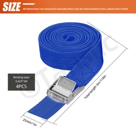 Tanstic 4Pcs Lashing Straps, 1 inch x 10 ft Tie Down Straps with Buckles, Adjustable Cam Buckle Straps Heavy Duty Secure Straps up to 600lbs (Blue)