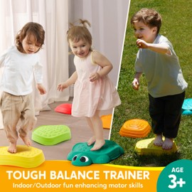 JOYIN 5 Pcs Turtle Balance Stepping Stones, Kids Turtle Path Jumping Stones, Toddler Obstacle Course Coordination Game Toys Indoor or Outdoor Play for Kids Aged 3+