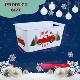 Ja'cor Christmas Plastic Buckets with Handles, Rectangular Bins for Gifts Classroom Cleaning Storage Organization Party Supplies Containers Candy Gift Baskets Holiday Decorations(Red Truck)