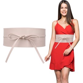 Trimming Shop Women's Obi Belt Soft PU Leather Waist Belt Bow Tie Wrap Around Cinch Bowknot Fashion Waistband for Wedding Dresses, Party Wear, 95mm Wide