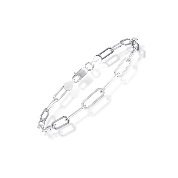 Silver Bracelet for Women 4mm Diamond-Cut Paperclip Chain Bracelet for
