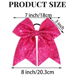 2 PCS 8" Large Glitter Cheer Bows Sequin Cheer Hair Bows Handmade for Jumbo Cheerleading Teen Girls Sports (Rose)