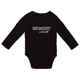 huuraa Baby Bodysuit Obertshausen in Love Unisex Long Sleeve Romper Size 62-80 with Name of Your Favourite City in Hesse Gift Idea for Newborns and Toddlers, black
