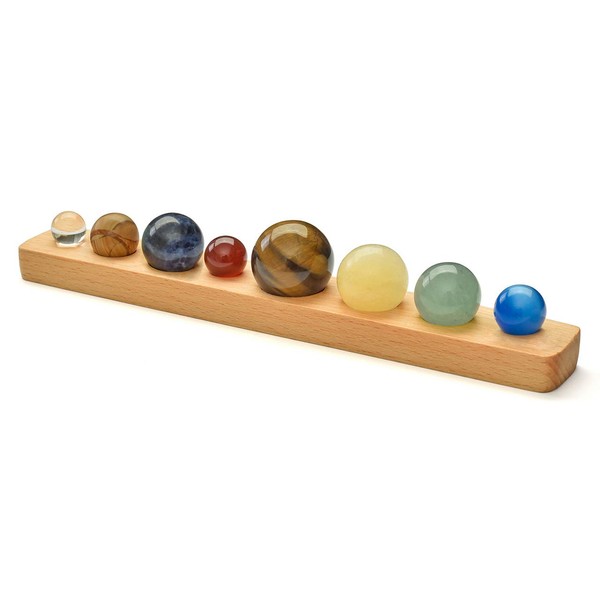 Sunligoo Solar System Planets Office Home Desk Decor Healing Crystals Stones Gift Kit Natural Tumbled Gemstones Ball Set with Wood Stand for Decoration Chakra Healing Reiki Good Luck