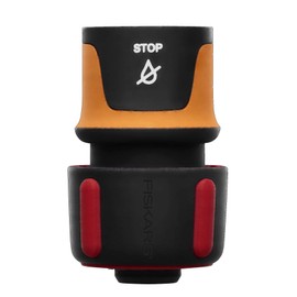 Fiskars Hose Connection, with Stop Mechanism, SoftGrip Contact Points, Universal Size, Diameter 1.9 cm (3/4 inch), 42 g, Black/Orange/Red, 1027081