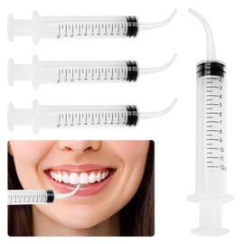Dental Syringes with Curved Tips,4 PCS 12cc Dental Irrigation Syringe, Curved Tip Graduated Syringe,Oral Irrigator,Curved Syringe,Cleaning Syringe,Plastic Syringes for Oral Care Tonsil Stones