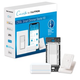 Lutron Diva Smart Dimmer Switch Starter Kit for Caséta Smart Lighting, with Smart Hub, Pico Remote, and Pedestal | No Neutral Wire Required | DVRF-BDG-1DP-A,White