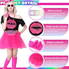 Disfraz de los 1980 para Mujeres, 25 Conjunto accesorios de disfraces Años 80 90,Temáticas con Tutus, Guantes, Collar, Riñonera,Gafasy más Ideal para Fiesta Disco o Temática