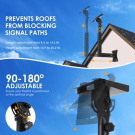 Bloazzup Starlink Mount, Adjustable Starlink Wall Mount Gen 3 with Telescoping Support Arm, Stainless Steel, Rustproof, Weatherproof for Concrete Walls and Wood Walls, Easy Installation Black