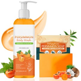 Bath Set Pamper Gifts For Women – Persimmon Body Wash & Soap - Natural Refreshing Skincare Gifts for Her, Mum, Best Friend - Ladies Self Care Bath Set for Birthday, Get Well Relaxation SPA