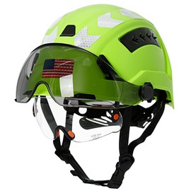 Aolamegs Hard Hats Construction OSHA Approved with Visor-Safety Helmet Hard Hat with Chin Strap,Vented Green Hard Hat with Visor and Sunglasses,Forestry Helmet,Arborist Helmet with Face Shield