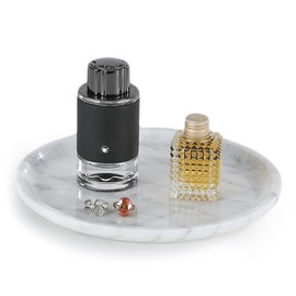 Real Luxurious Natural Marble Tray Genuine Marble Storage Tray for Home Decor Stone Tray for Bathroom/Kitchen/Vanity/Dresser Non-Resin（8" White