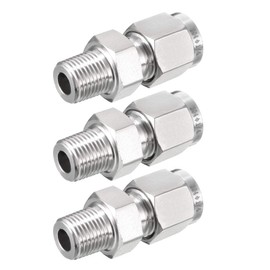 sourcing map Stainless Steel Compression Tube Fitting 1/8NPT Male x 1/4 Tube OD 3pcs
