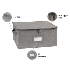 Covermates Keepsakes Dish Storage Box - Stackable, Reinforced Handles, China Storage, Grey Heather