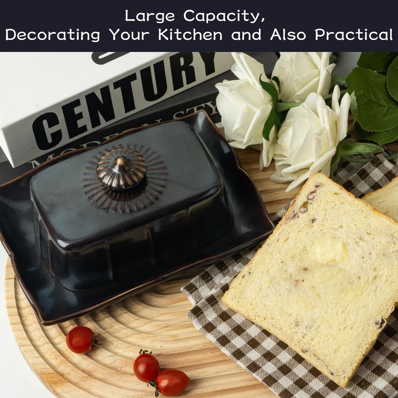 Dormercy Butter Dish with Lid for Countertop, Large Ceramics Butter
