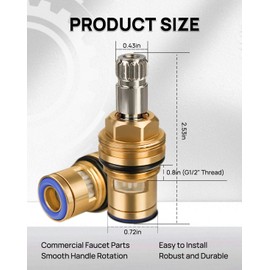 Phivan Brass Handle Stem Assembly Ceramic Faucet Valve Cartridge 20 Teeth Commercial Faucet Parts for Most Commercial Kitchen Sink Faucet, Compatible with Cold Widespread Cartridge Replacement