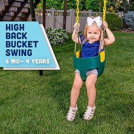 Squirrel Products High Back Full Bucket Toddler Swing Seat with Plastic Coated Chains - Swing Set Additions & Replacements - Outdoor Play Equipment - Green