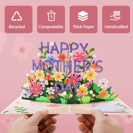 Mother's Day Card, 3D Pop Cards for Mom, Happy Mother's Day Flowers Greeting Card with Envelope and Note Card