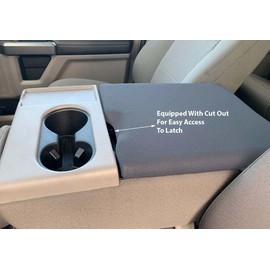 Car Console Covers Plus Made in USA for Ford F150 F250 2014-2025 with 40/20/40 Jump Seat Neoprene Auto Armrest Center Console Cover Match Console Lid Shown and Open Gray