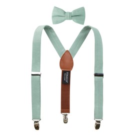 Spring Notion Boys' Linen Blend Suspenders and Bow Tie Set for Kids Toddlers Infants Wedding Ringbearers Rustic, Sage Small