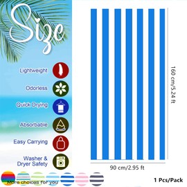 Large Microfibre Beach Towel for Adult,160x90cm Double Sides Blue Striped Sand Free Beach Towel,Lightweight Quick Dry Travel Swim Towel with Bag,Compact and Thin Sports Towel Yoga Gym for Women Men