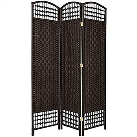 Oriental Furniture 5 1/2 ft. Tall Fiber Weave Room Divider - Black - 3 Panel