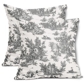 aportt French Country Pillow Covers Set of 2 18x18 Inch Vintage Toile Black Beige Cotton Linen Polyester Decorative Throw Pillow Case Cushion Cover for Bedroom Sofa Living Room Couch Chair Office