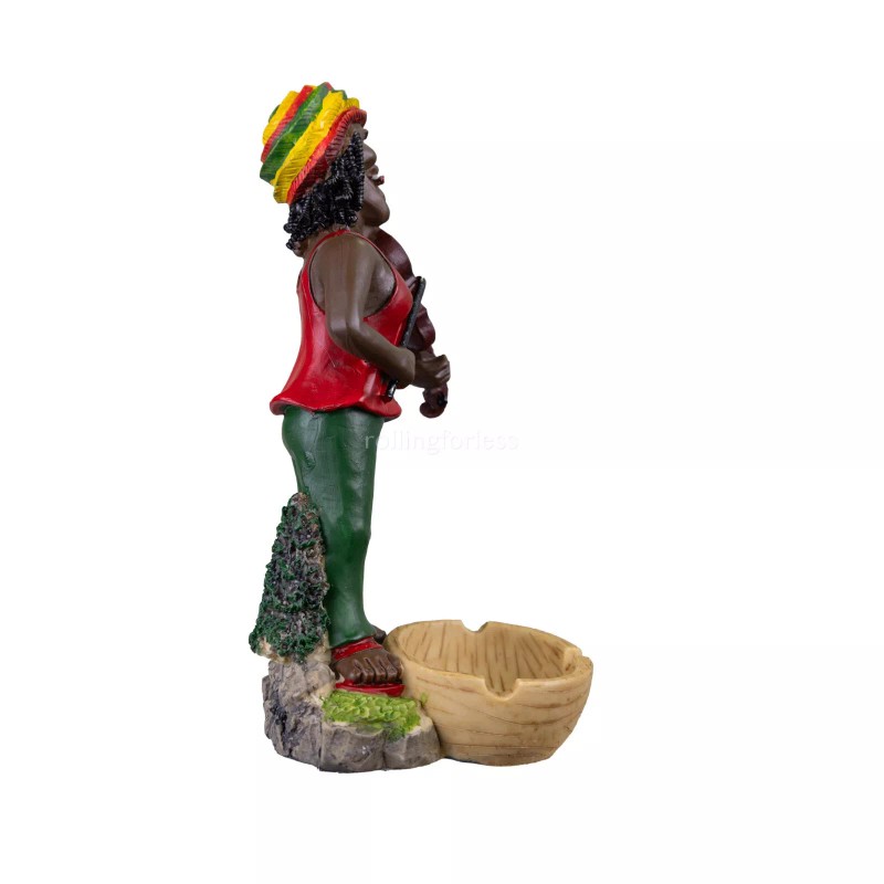 10" Medium Rasta Jamaican Man Holding Bowl Polyresin Ashtray Decoration