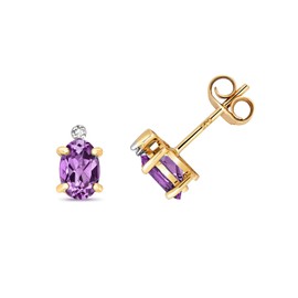 Pretty 9ct Gold Ladies Diamond Stud Earrings Brilliant Cut H - PK with Amethyst - 8mm*5mm WJS28457